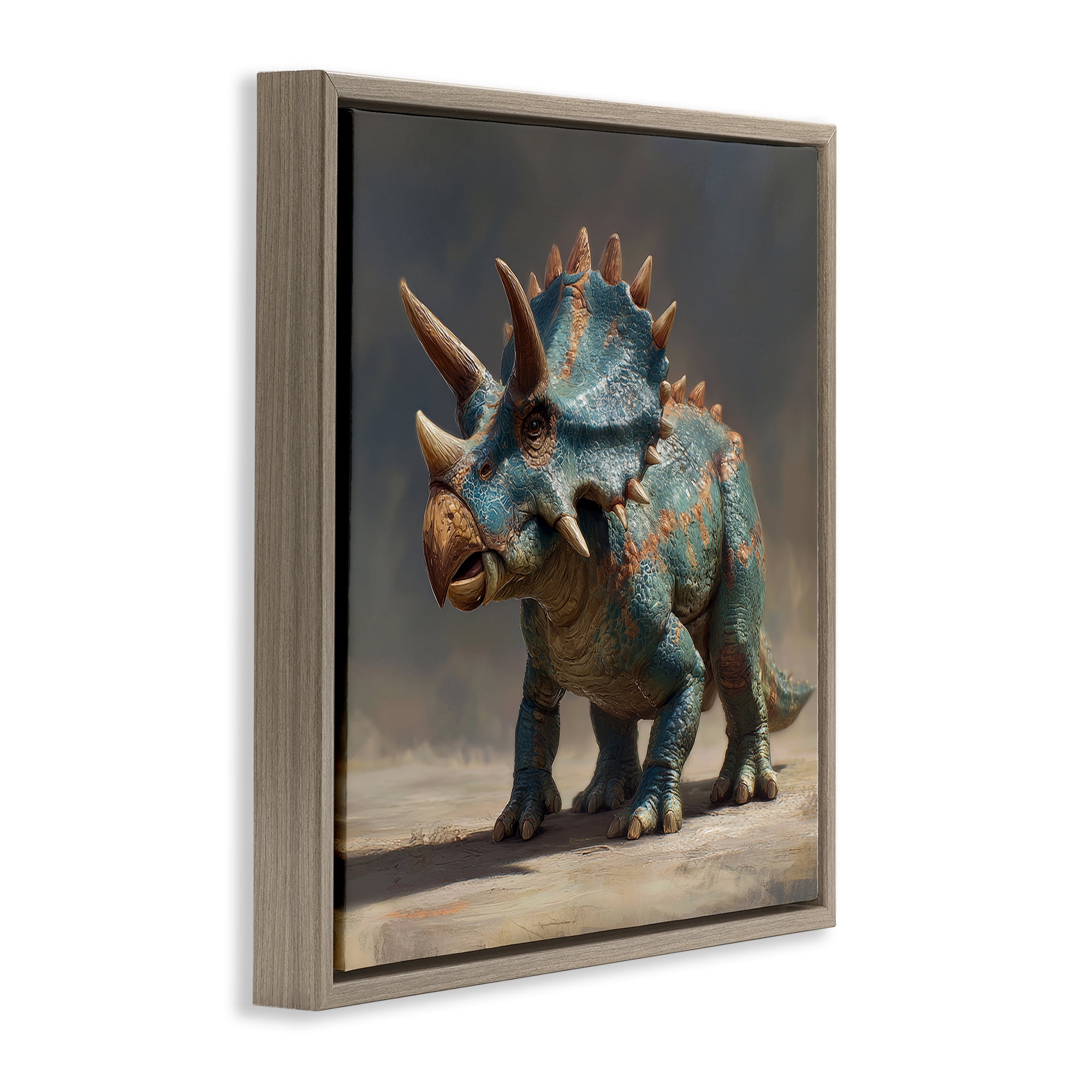 Stupell Industries Horned Triceratops at Sunrise Brown Framed Floater Canvas Wall Art, design by Wumples