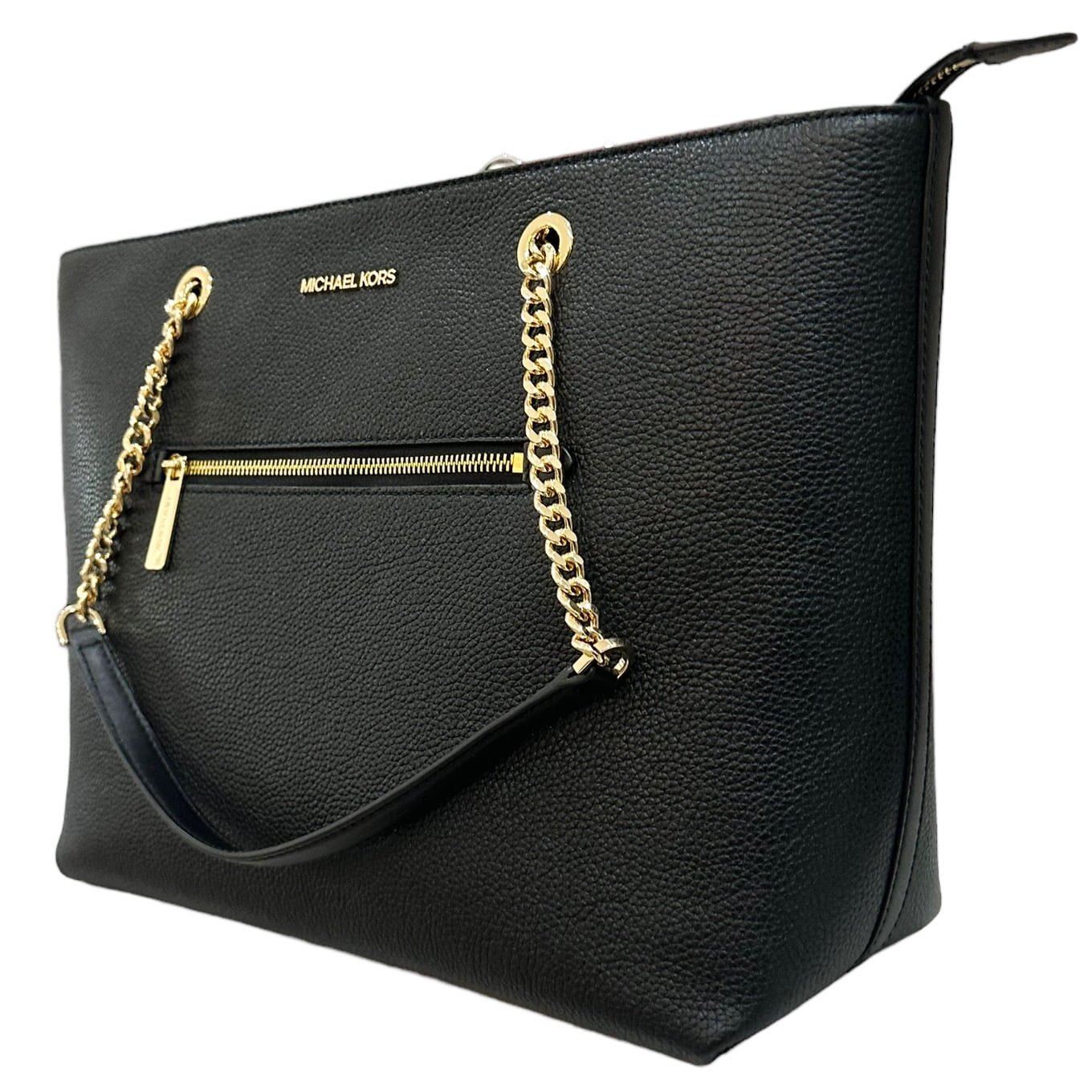 Michael Kors Womens Jet Set Item Medium Front Pocket Chain Tote Bag Purse 35F2GTTT3L-001 (Black)