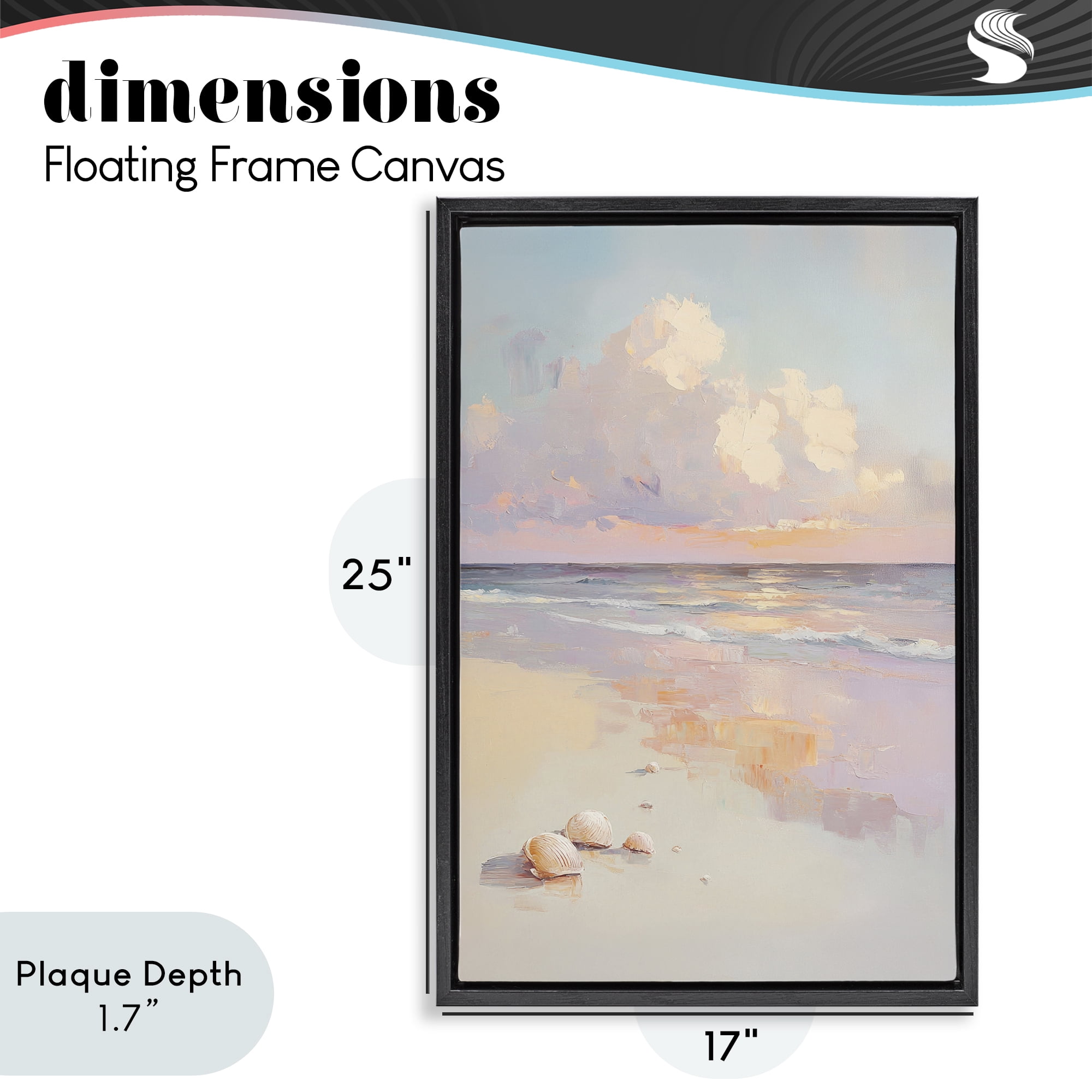 Stupell Industries Pastel Sunset Over Seashells Black Framed Floater Canvas Wall Art, design by Sisi and Seb