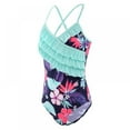 thumbnail image 4 of BESLY Little/Big Girls' Ruffle Swimsuit One Piece Bathing Suit Cute Floral Print Beauty Back Suspender Bodysuit Swimwear Beachwear, 4 of 5