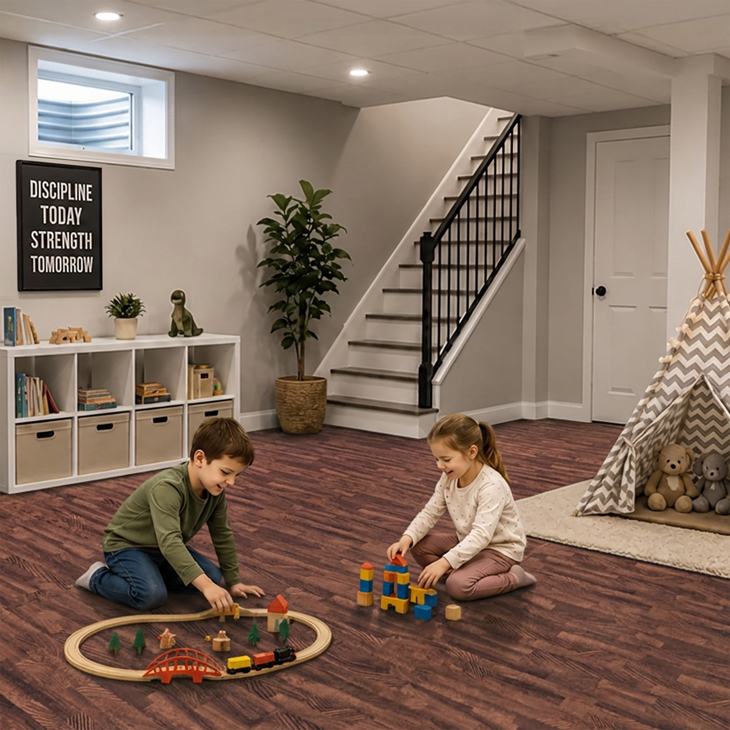 Sorbus Waterproof Wood Grain Foam Floor Tiles, 16 Tiles, 64 Sq Ft, Interlocking, Brown