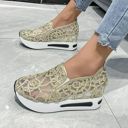 

HIBRO Fashion Womens Casual Shoes Breathable Wedges Thick Soled Outdoor Leisure Shoes