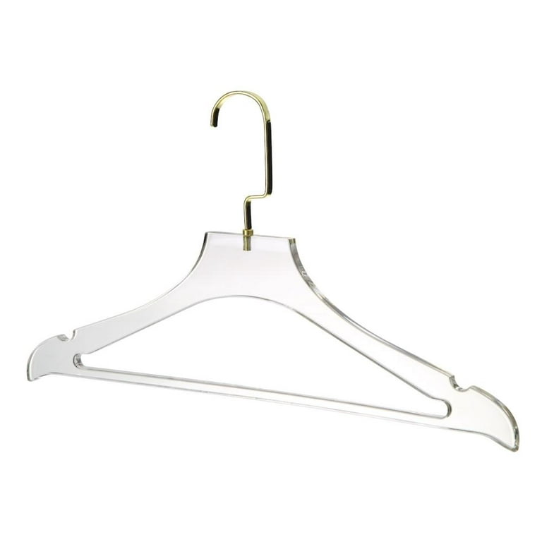 Quality Hangers 5 Pack 12.5 Inches Kids Size Acrylic Hangers – Crystal  Clear Hangers for Kids Clothes 7-10 Years Old with Wide Gloss Gold Metallic