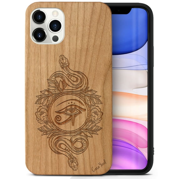 Case Yard Wooden Case Outside Soft TPU Silicone, Slim Fit Shockproof Wood Protective Phone Cover for Girls Boys Men and Women, Supports Wireless Charging Ra eye snake Design case for iPhone-12/12-Pro