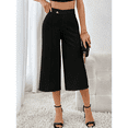 thumbnail image 7 of SOMER Capri Pants for Women, Wide Leg Pants Woman, Loose Fit, Black, Solid Color with Buckle, Casual Comfortable, 7 of 7