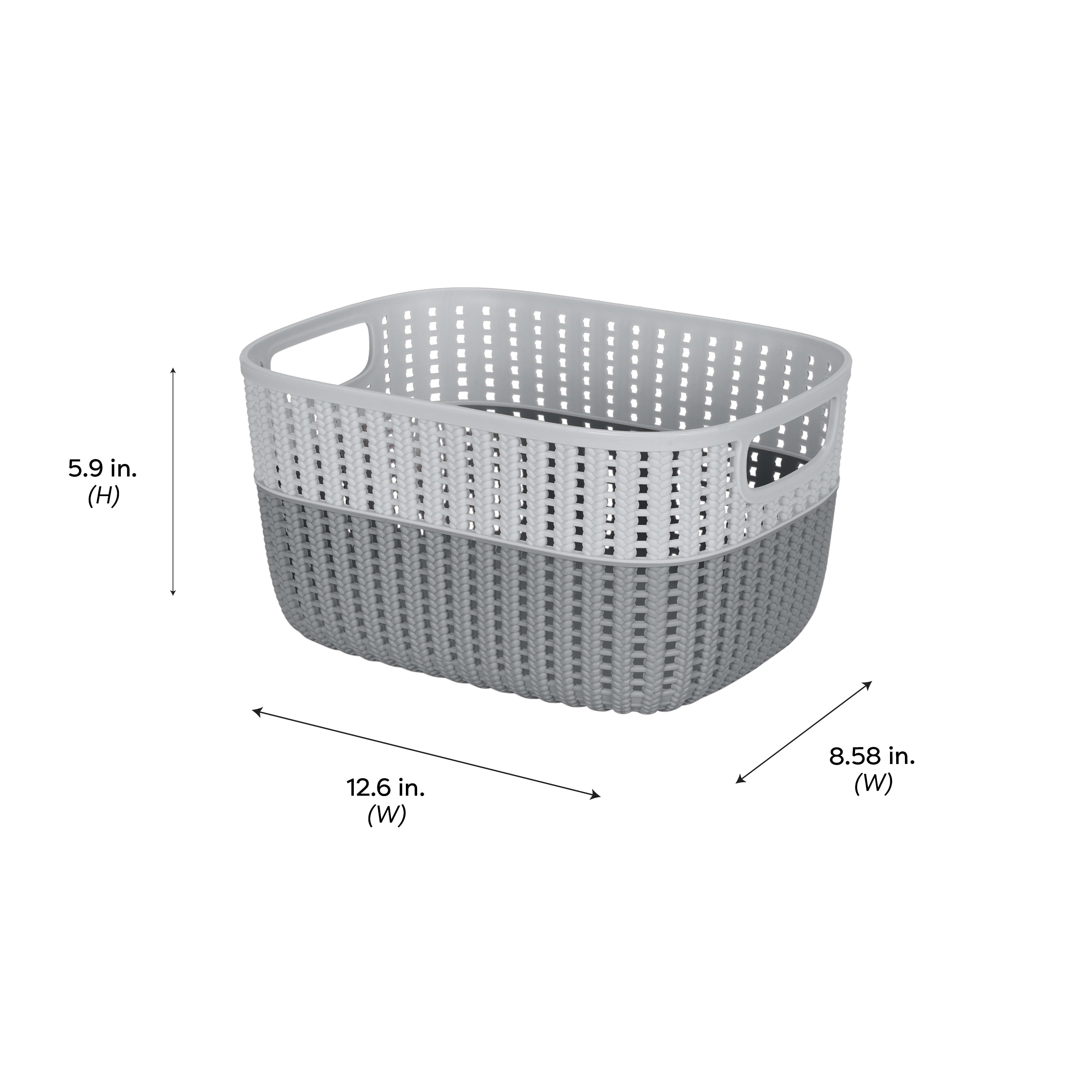 Simplify 2 Pack 2-Tone Decorative Plastic Medium Storage Basket in Grey