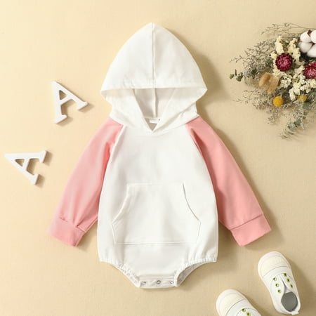

Hunpta Newborn Infant Baby Boy Girl Fall Clothes Oversized Hooded Pullover Sweatshirt Romper Color Block Long Sleeve Bodysuit Outfits