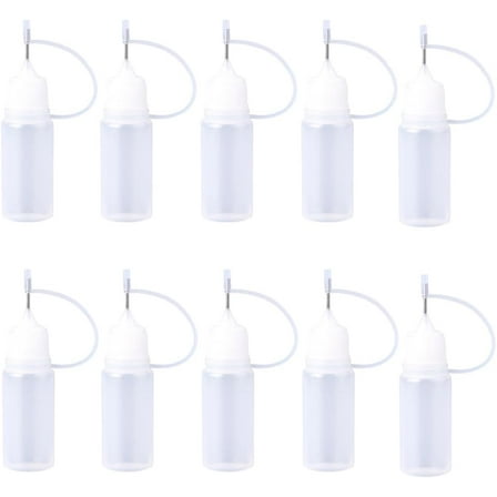 10PCS 10ML Precision Needle Tip Applicator Bottle Translucent Plastic Squeeze Glue Dropper Bottles with Metal Fine Tip for DIY