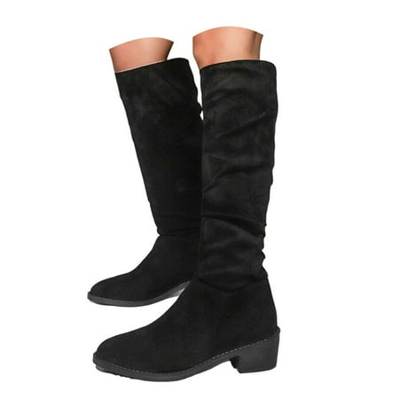 

Mepaouo Womens Knee High Boots Suede Stack Slouchy Walking Riding Work Long Boots for Women(Black 9)