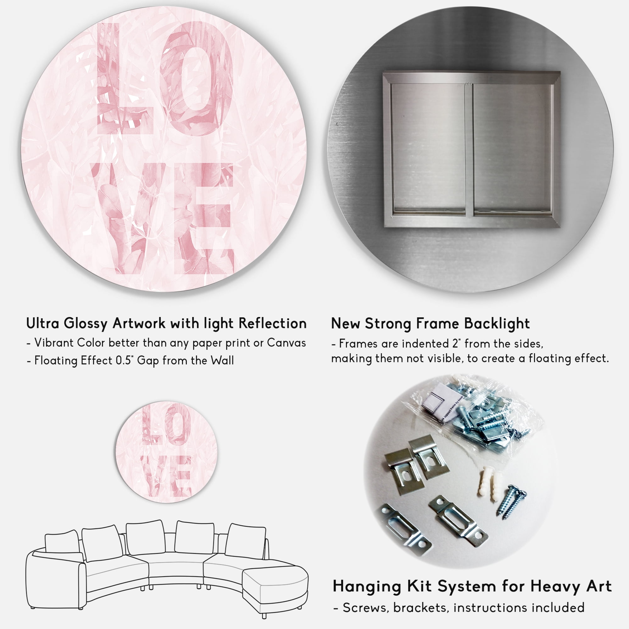 Designart 'Pink Pastel Love Abstract ' Shabby Chic Circle Metal Wall Art 36x36 - Disc of 36