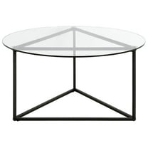 Evelyn&Zoe Jenson 35" Wide Round Coffee Table with Glass Top, Blackened Bronze