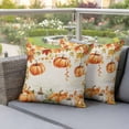 thumbnail image 4 of Thanksgiving Pumpkin Pillow Covers 2 Pack Maple Leaves Retro Letter Texture Pillowcase Waterproof Outdoor Throw Pillow Cover for Patio Garden Square Cushion 18”x18”, 4 of 9