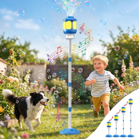 WonderStone Lamp Bubble Machine, Bubble Blower and Wand with Music & Lights, Equipped with 180 ml Bubble Solution and 4 Adjustable Heights, Summer Outdoor Toys for Toddlers, Blue