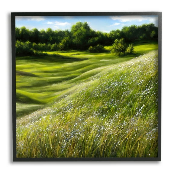Stupell Industries Green Rolling Hills Landscape Painting Black Framed Art Print Wall Art, 12 x 12