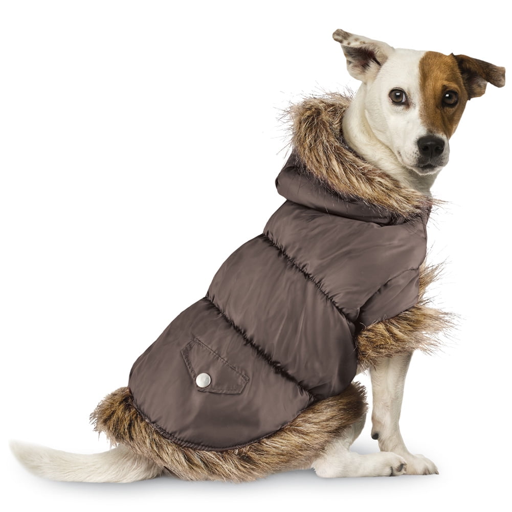 Collections Etc Faux Fur Trim Dog Puffer Jacket with Removable Hood, Small - Walmart.com