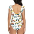 thumbnail image 6 of Yiaed Cartoon Monster Trucks Print Women's Ruffled One Piece Swimsuit V Neck Swimwear Slimming Monokini for Woman-Medium, 6 of 8
