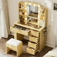 thumbnail image 2 of Yeahumalia Vanity Desk Set with Mirror and Lights, Makeup Table with Charging Station and Chair, Wood Color, 2 of 9