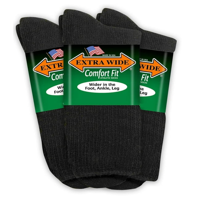 Extra Wide Athletic Crew Socks 3PK Black XL for Men