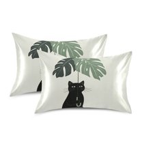 Yayeee Pillowcase Queen Size Set of 2 Satin Wrinkle Resistant Pillow Case, Black Cat Umbrella