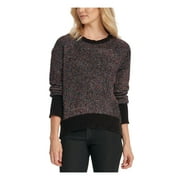 DKNY Womens Black Fuzzy Long Sleeve Crew Neck Sweater Size: L