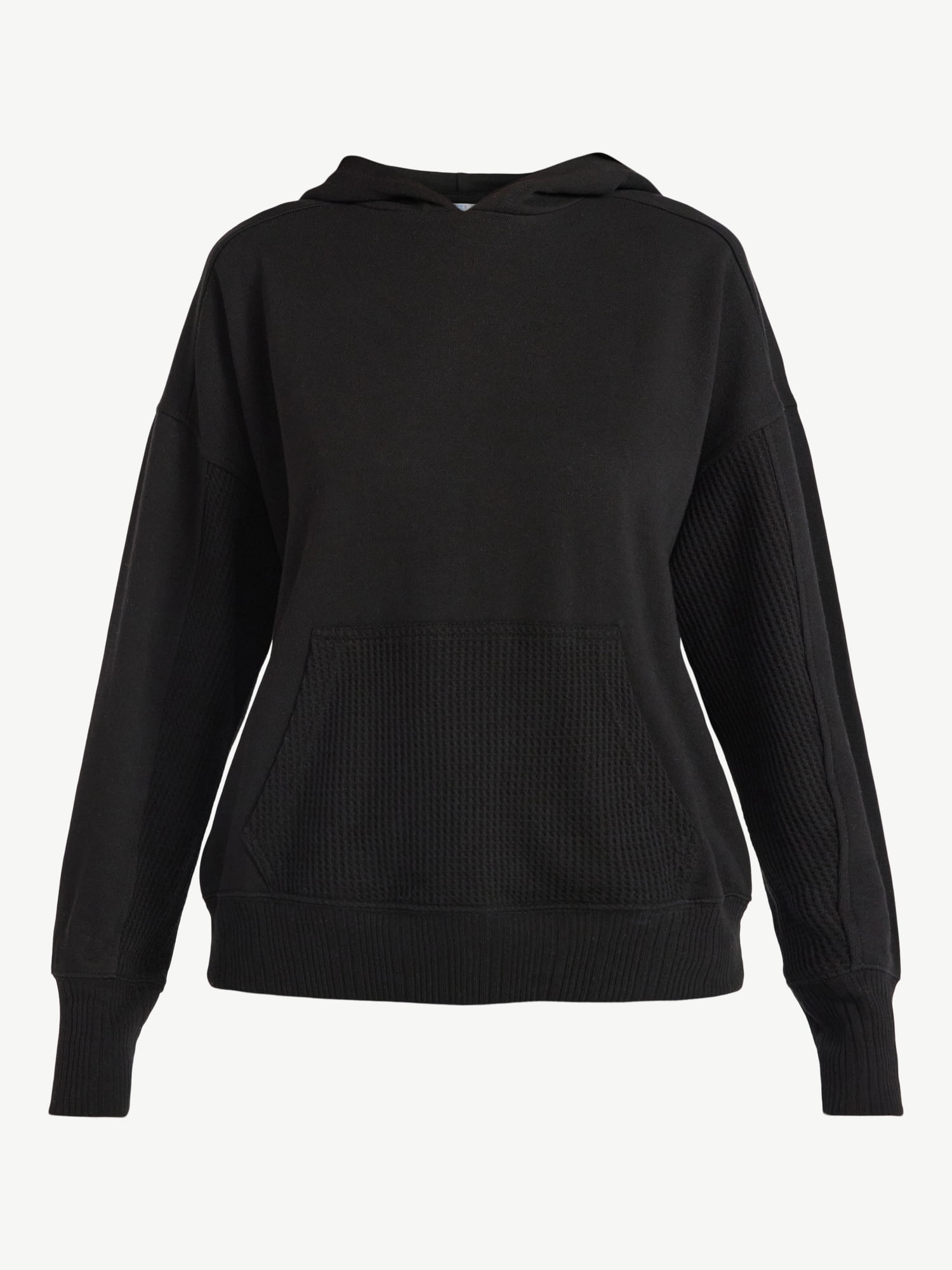 Time and Tru Waffle Pocket Mixed Media Hoodie, Size XS-XXXL