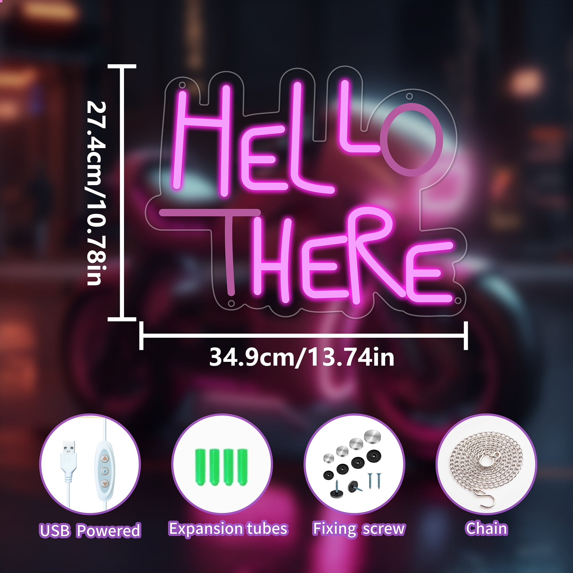 Hello There Neon Signs for Wall Decor, Hell Here Neon Lights Signs for Room Decor, Led Light Up Sign with USB Powered for Bar, Hotel, Cafe, VIP Room, Home Decoration