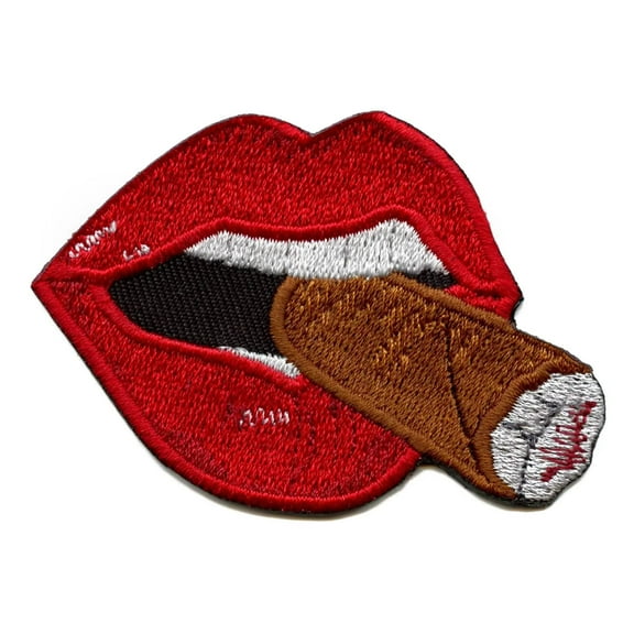 Red Lips Smoking Cigar Patch Stogie Mouth Embroidered Iron On