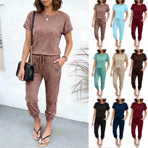 Sentmoon Womens Jumper Short Sleeve Rompers for Women Summer Regular Fit Jumpsuits for Women for Daily and Commute S-3XL