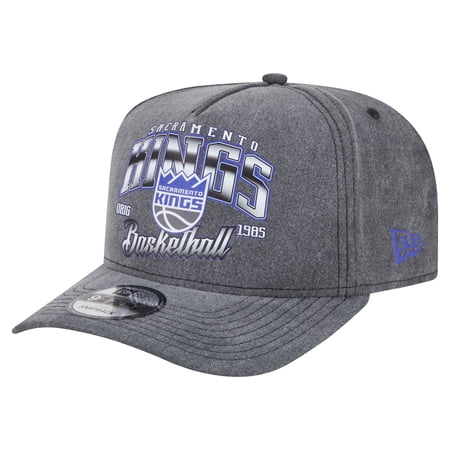 Men s New Era Charcoal Sacramento Kings Throwback Washed Pre-Curved 9FIFTY Snapback Hat