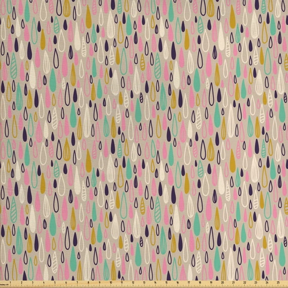 Hipster Upholstery Fabric by the Yard, Abstract Hand Drawn Doodle Style Raindrops Creative Happiness Paint Print, Decorative Fabric for DIY and Home Accents, Multicolor by Ambesonne