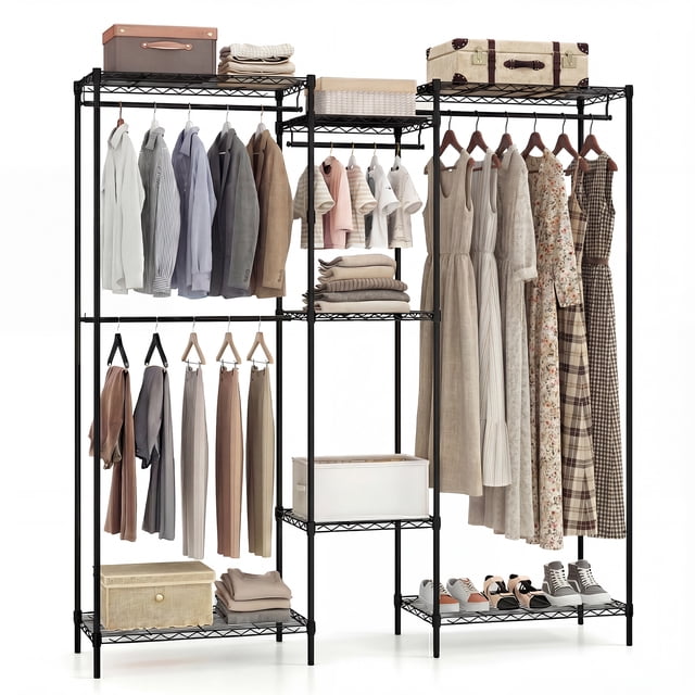Gymax Garde-Robe Portable Organisateur de Vêtements Convertible avec Installation en L et Horizontale
