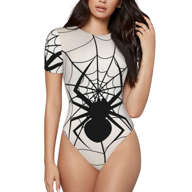 Balery Spiders On The Web 1 Body de cuello redondo de manga corta para mujer Tops de manga corta Tops básicos-X-Large