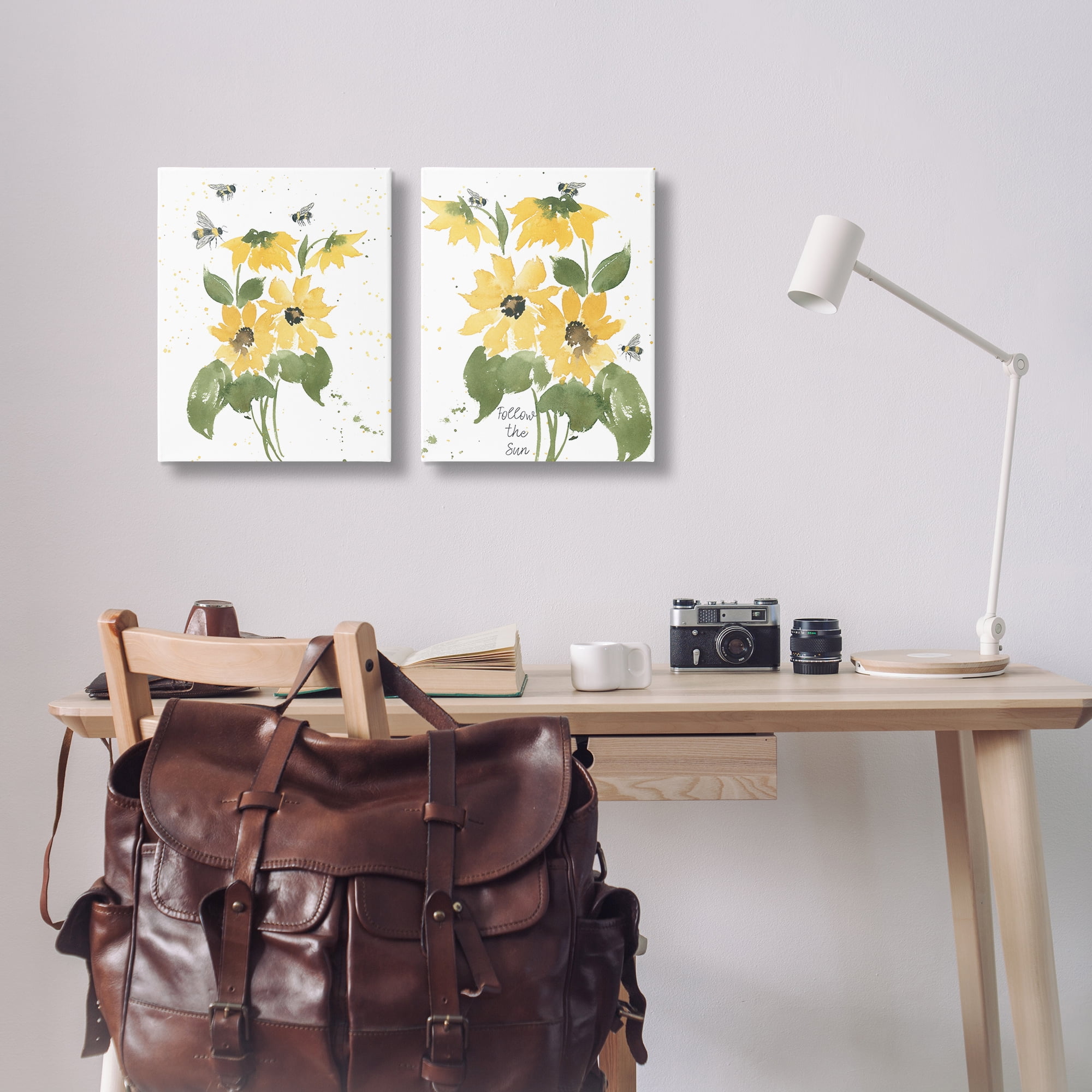 Stupell Industries Follow the Sun Flowers Plants & Flowers Painting Wrapped Canvas Art Print Wall Art, 16 x 20, Set of 2
