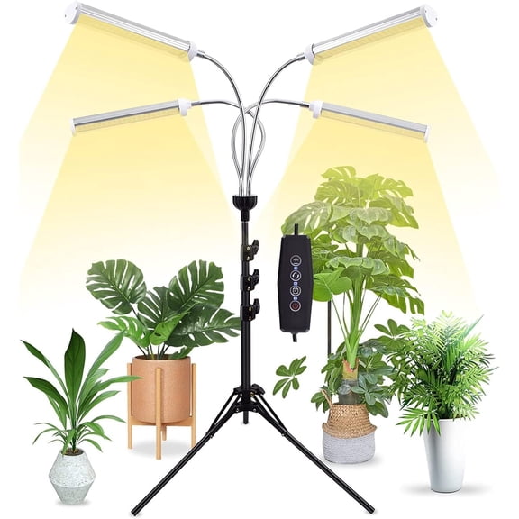 LED Grow Lights for Indoor Plants, 420 LEDs Full Spectrum Plant Lights for Indoor Growing with 15-63 inches Adjustable Tripod Stand, 4 Heads Floor Grow Lamp with 3/6/12H Auto On/Off Timer Function
