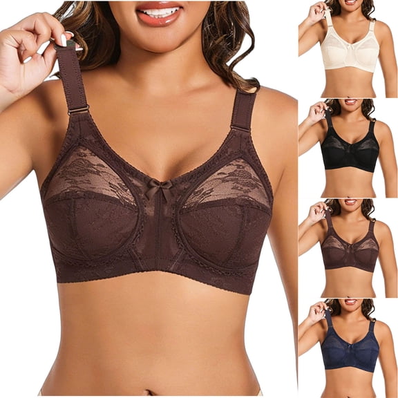 Feancey Plus Size Underwire Bras for Women Anti-Slip Lace Bra Full Coverage Supportive Push Up Bras Adjustable Strap Everyday Brassiere Beige L