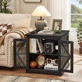 thumbnail image 7 of Joaxswe Farmhouse End Table Set of 2 with Charger, 24" Square Nightstand with Glass Barn Door, Modern Side Table for Office, Classic Black, 7 of 7