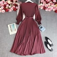 thumbnail image 2 of OSOLU Solid Color Design: Pleated Skirt Pressed Pleats Waist Thin Temperament Light Mature Style Women Spring Elegant Dress Long Style Stylish Sundress Dresses For Women 2025 Elegant Classy, 2 of 3