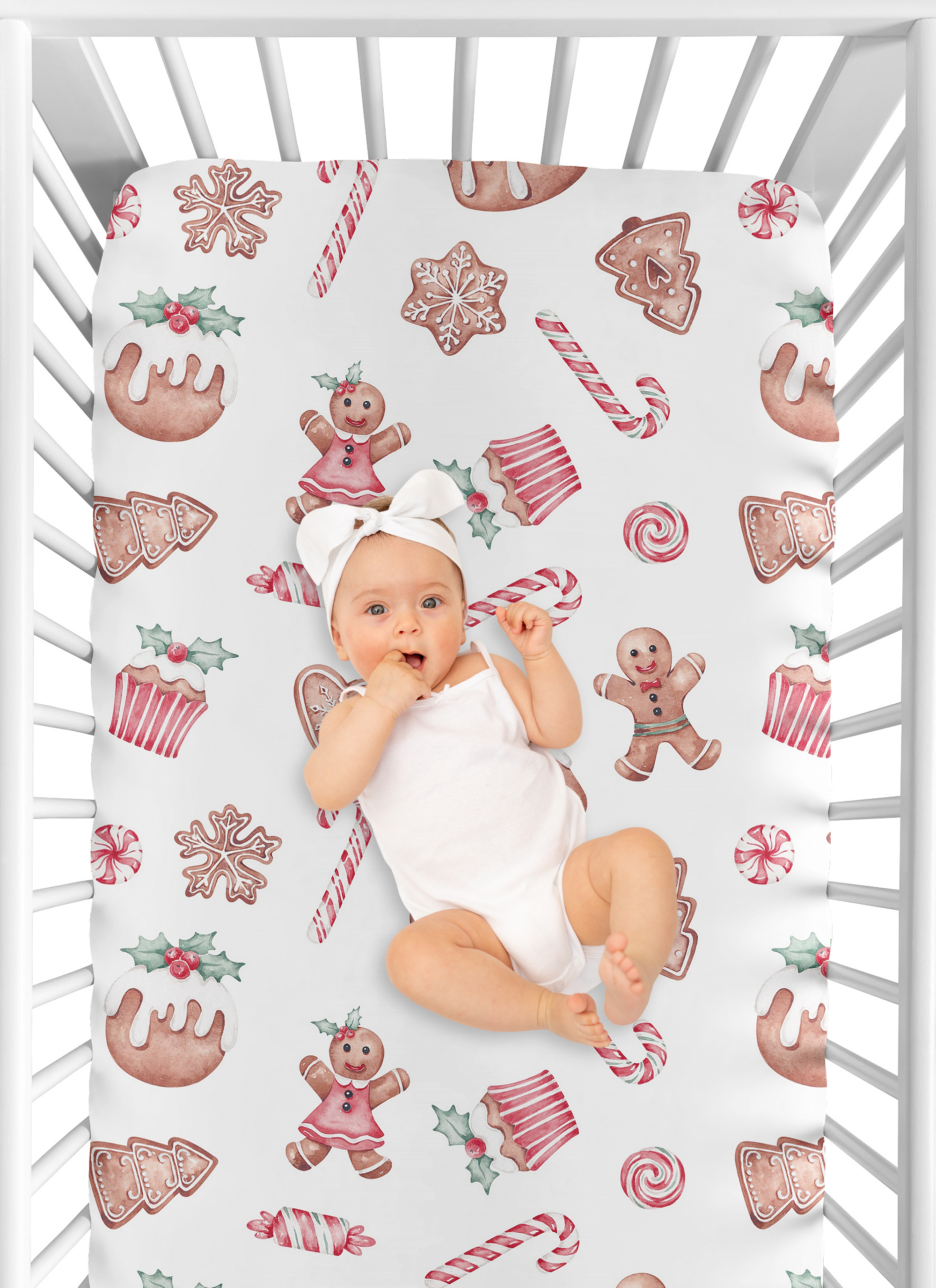 Sweet Jojo Designs Christmas Holiday Gingerbread Boy, Girl, Unisex/Gender Neutral Fitted Crib Sheet