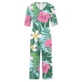 thumbnail image 5 of Sokhug Womens Floral Print V Neck Jumpsuit 3/4 Sleeve Wide Leg Cropped Pants with Pockets Casual Summer Romper, 5 of 5