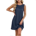 thumbnail image 2 of QUNYINEY Cotton Sundresses for Women Beach Sleeveless Summer Midi Blue Tank Dress Casual Lace Loose Fit Crew Neck Lounge Dresses, 2 of 6