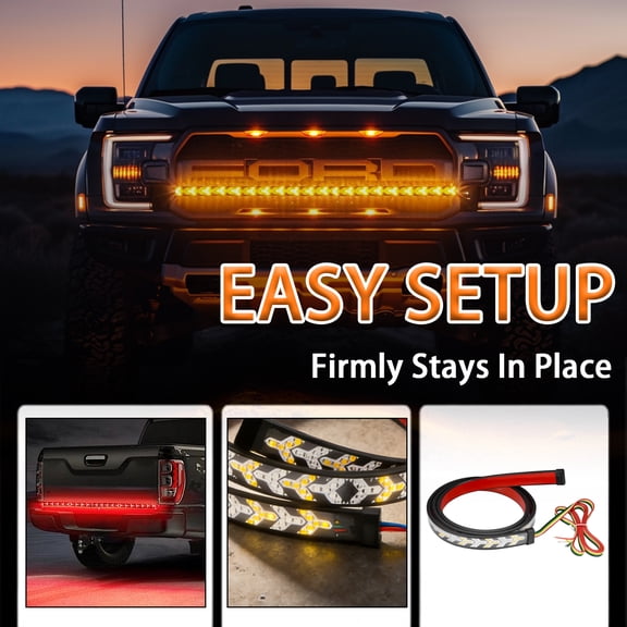 Truck LED Light Bar with Sequential Turn Signal, Brake Reverse Tail Light Strip | Red Amber Sequential Lighting for Pickup Jeep Trailer (1-Pack, 12-24V)