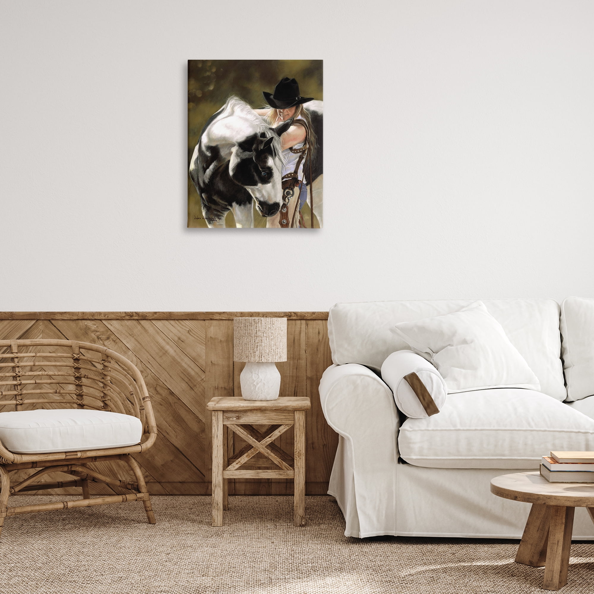 Stupell Industries Cowgirl & Spotted Horse Animals & Insects Painting Gallery Wrapped Canvas Art Print Wall Art, 24 x 30