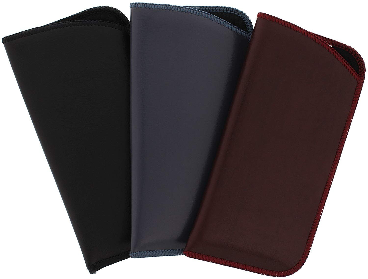 3 Pack Assortment, Soft Faux Leather Slip In Eyeglass Case Pouch, Fits