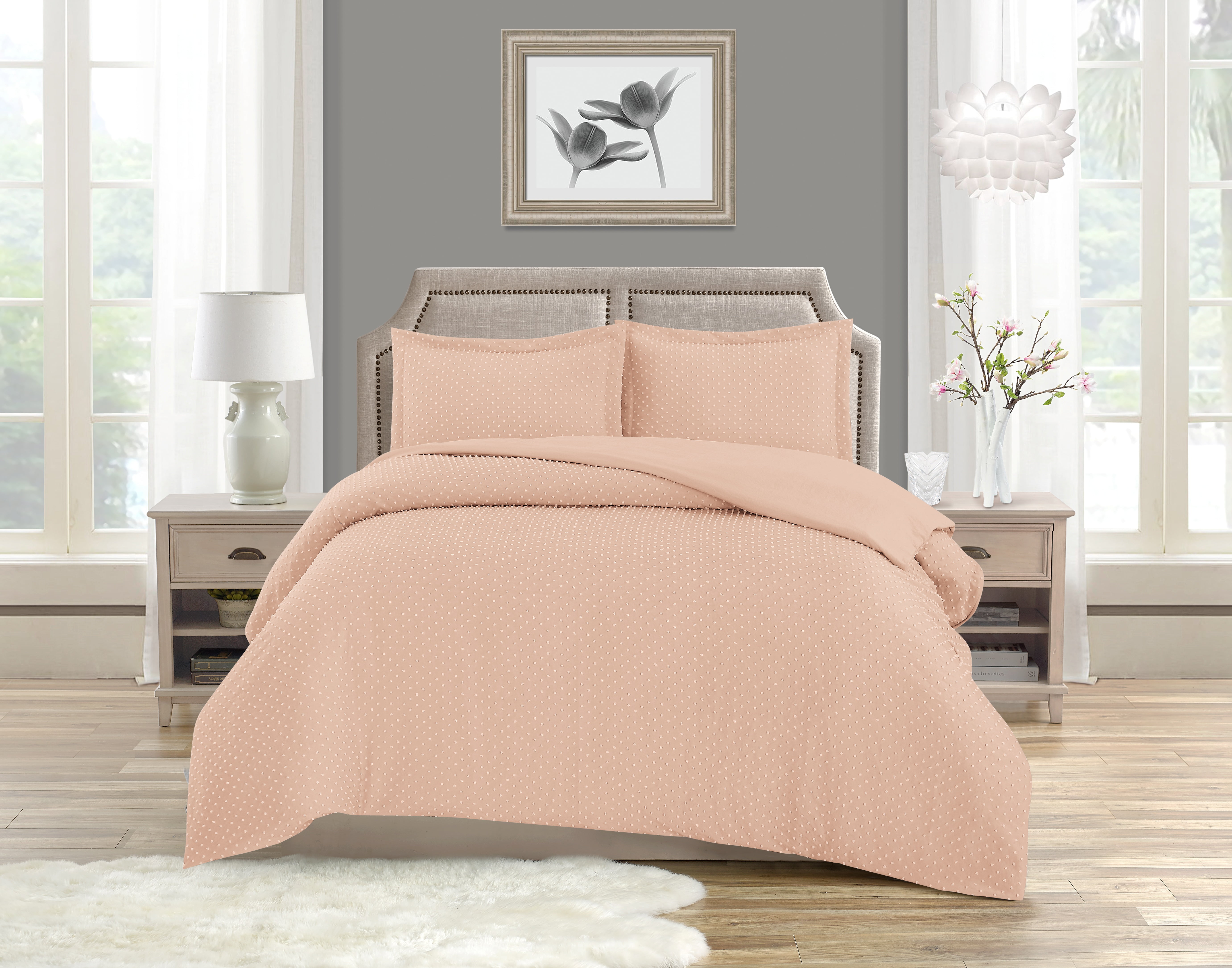 Swift Home Dot Clip Textured Duvet Cover Set, Soft All Season Bedding with Zipper Closure, Queen, Pink