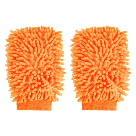 2pcs Premium Chenille Microfiber Car Wash Mitts 9.8" x 7.9" Scratch Free Wash Gloves Absorbent Double Sided Plush Cleaning Drying Mitts for Car Washing Home Orange Yellow