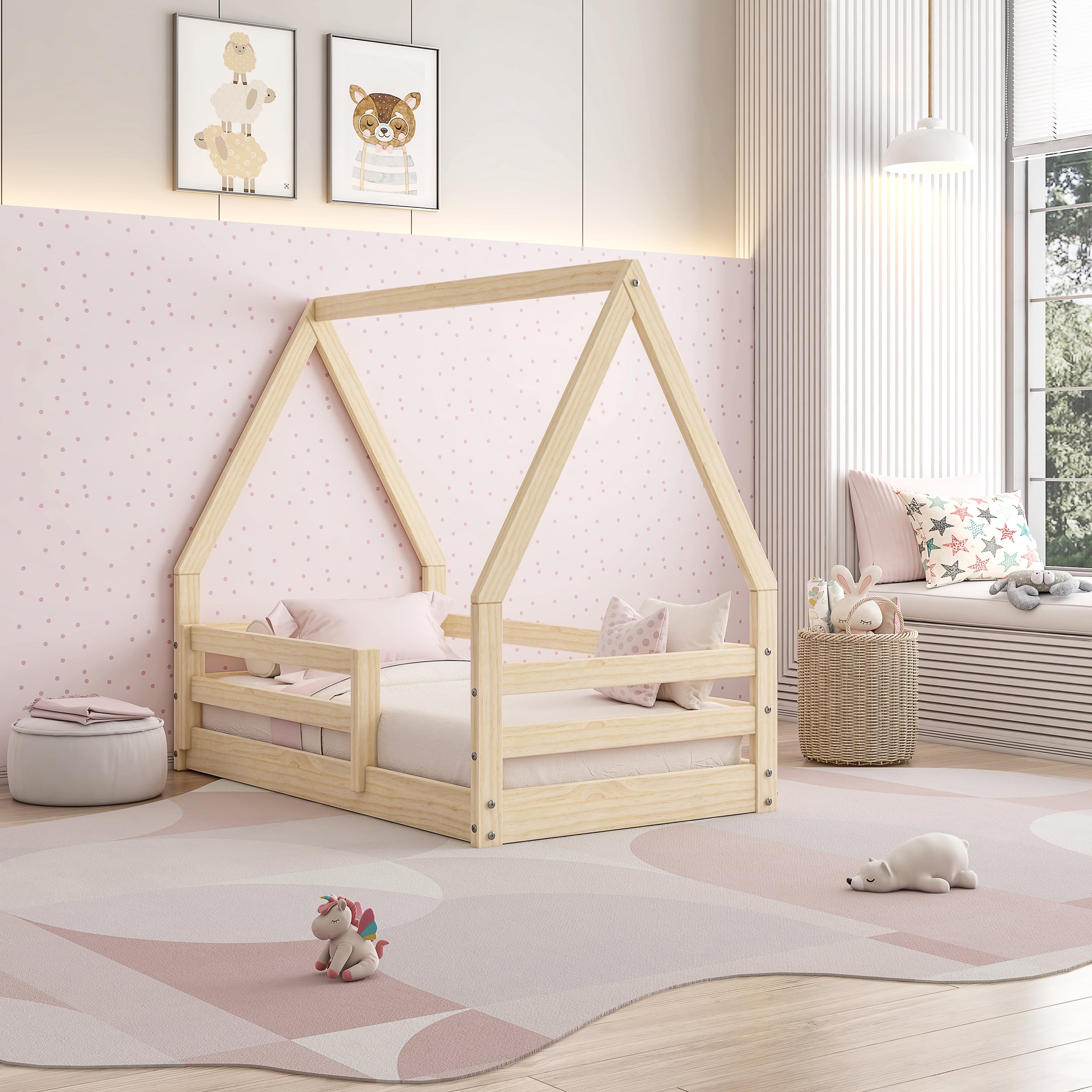 Polifurniture Lyon Toddler Bed with Roof and Built-In Guardrails