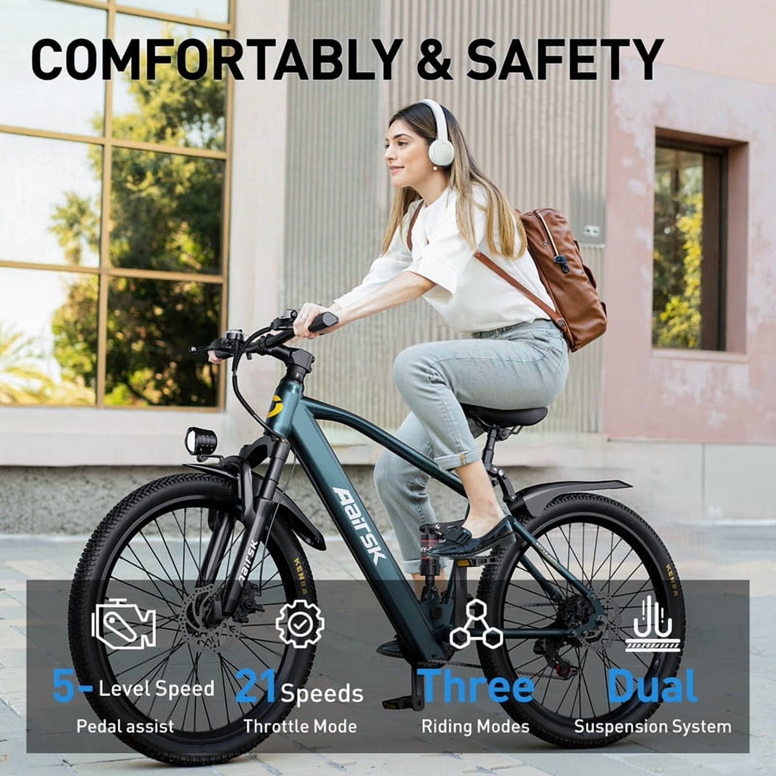 Unibike Electric Mountain Bike for Adults 24'', 748 Peak Motor Ebike, 36V 13AH Battery, Top Speeds 22MPH, 21 Speed, Dual Suspension, Blue