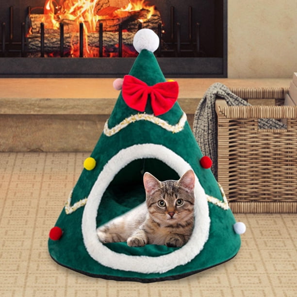 Cama para gatos con forma de de Navidad, casa semicerrada para gatos, cuevas navideñas, cálida para el invierno, cómoda cama para gatos para S