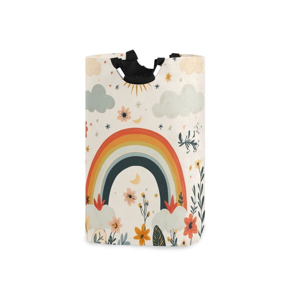 Yayeee Freestanding Laundry Hamper with Handle Collapsible Large Storage Basket for Clothes, Cute Rainbow