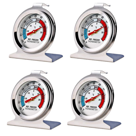 Paquete de 4 termómetros para refrigerador y congelador, termómetro analógico de esfera grande